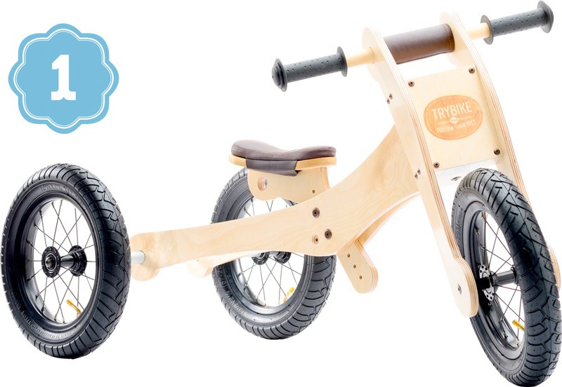 TRYBIKE dřevěné odrážedlo / tříkolka 4v1 HNĚDÁ