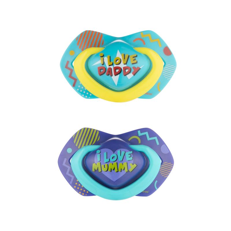CANPOL BABIES C - Set symetrických silikonových dudlíků 18m+ NEON LOVE modrý