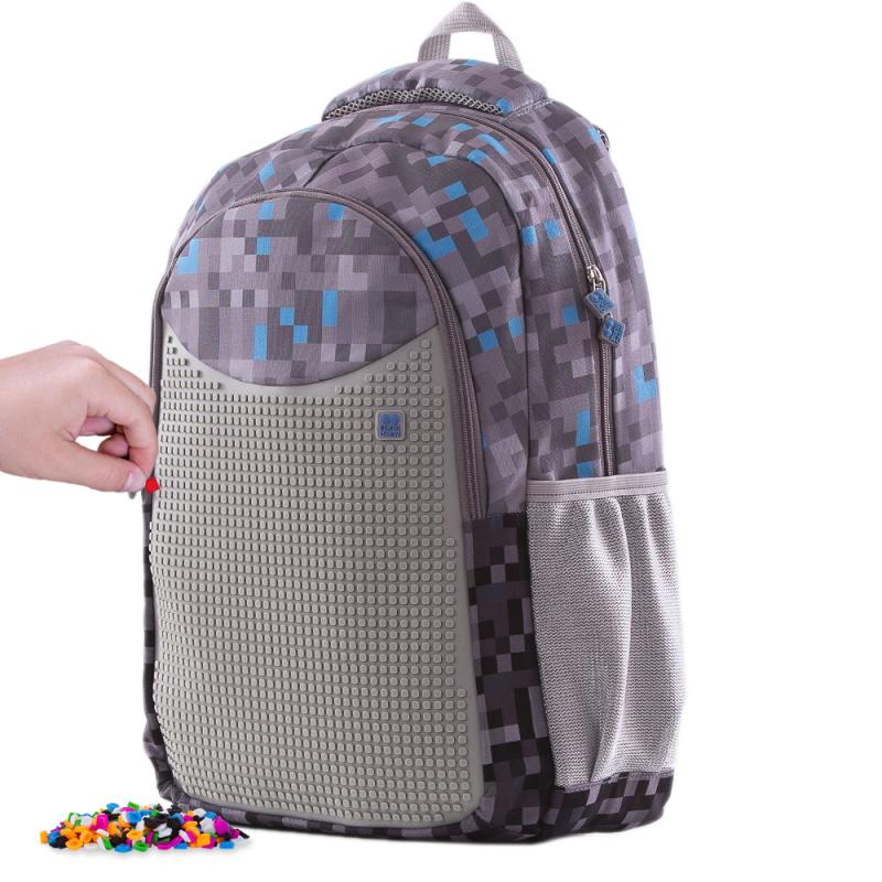PIXIE CREW Kreativní studentský batoh Minecraft šedo-modrý
