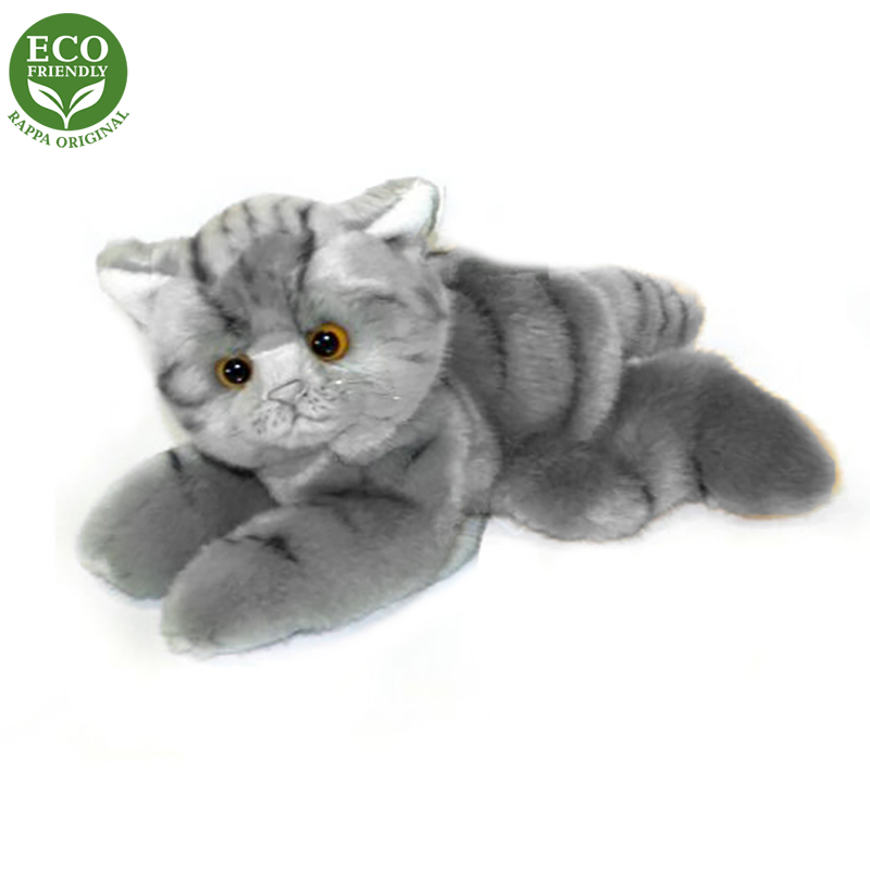 Plyšová kočka šedá ležící, 16 cm, ECO-FRIENDLY