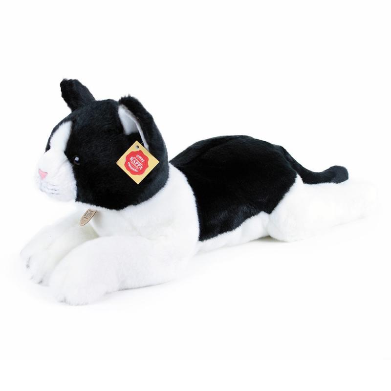 Rappa plyšová kočka ležící černo-bílá, 35 cm